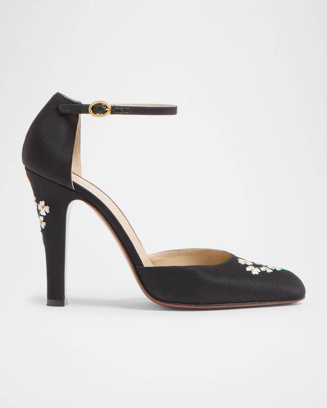 Hi Dolly Daisy Embroidered Satin Pumps